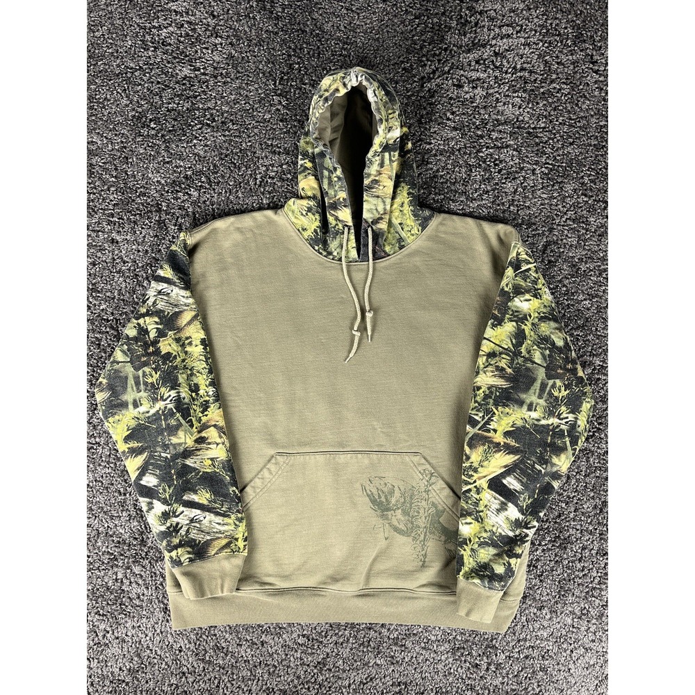 FISHOUFLAGE Hoodie Mens Large Tan Beige Camo Bass All Over